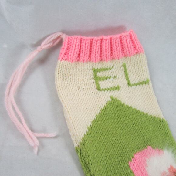Name Ella Angora Wool Hand Knit Christmas Stocking Santa Candy Canes Vintage - Picture 4 of 7